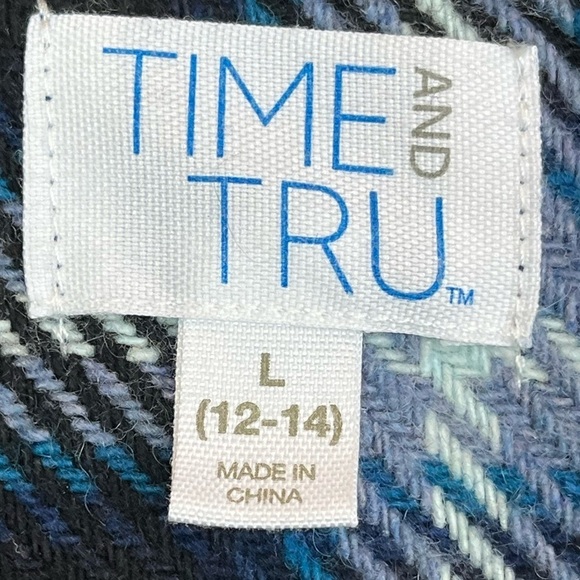 Thick Wool Plaid Shacket Large Blue Black White Belted Jacket Flannel - Picture 4 of 14